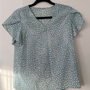 SHEIN Light Blue and White Patterned Blouse